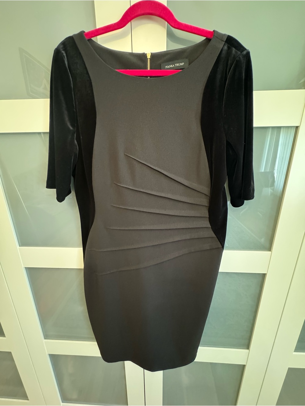 Ivanka Trump Black Velvet-Panel Midi Dress